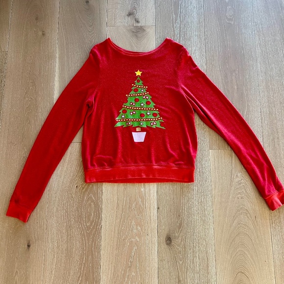 Wildfox Red Christmas Tree Baggy Beach Jumper Size Large - Picture 2 of 13